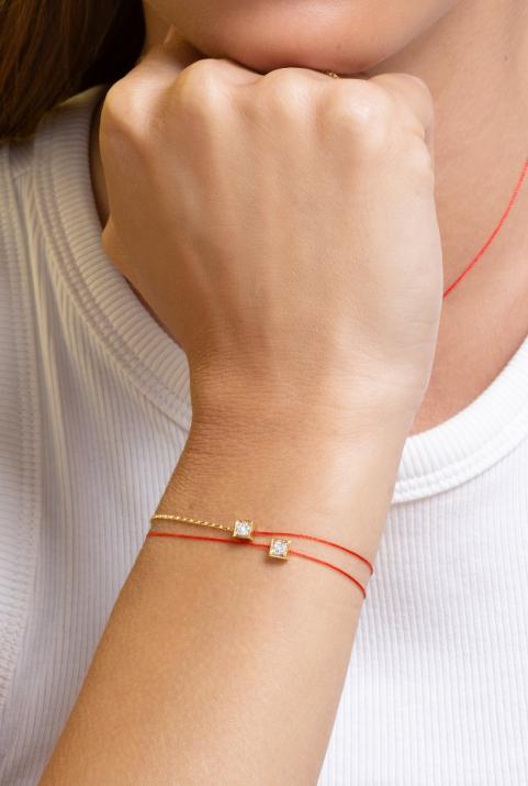 Pulsera de cuerda para mujeres con diamante redondo de 0.10ct en engaste de oro amarillo - Redline - 0++