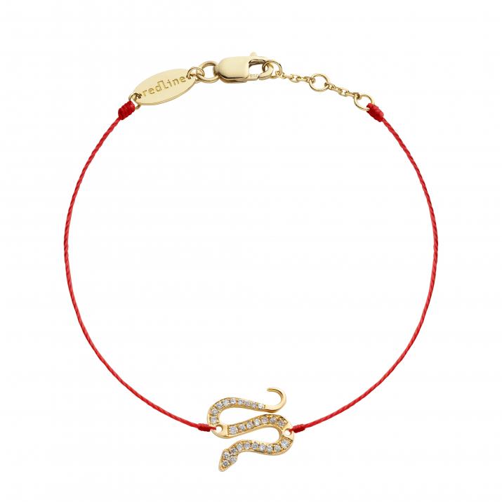 Pulsera en hilo con serpiente en diamantes en base de oro amarillo - Redline - 0++