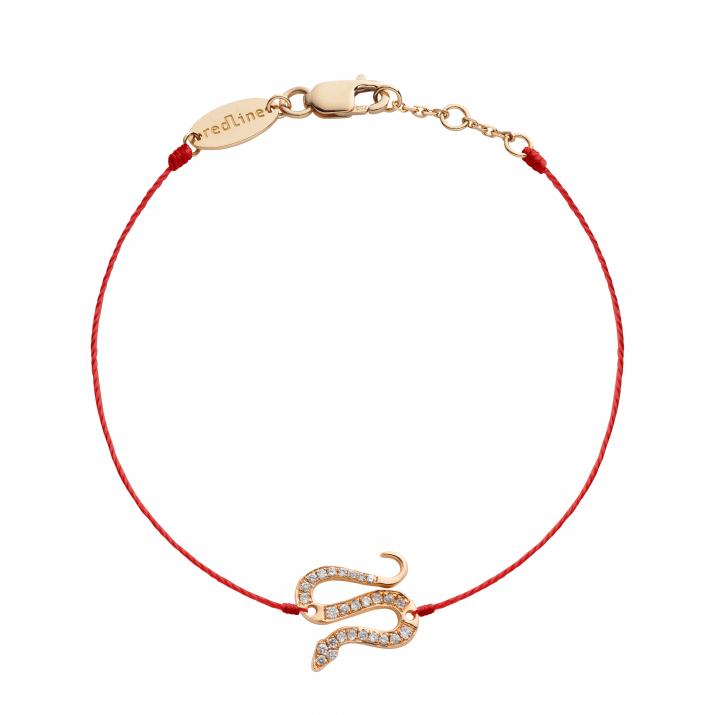 Pulsera en hilo con serpiente en diamantes en base de oro rosa - Redline - 0++