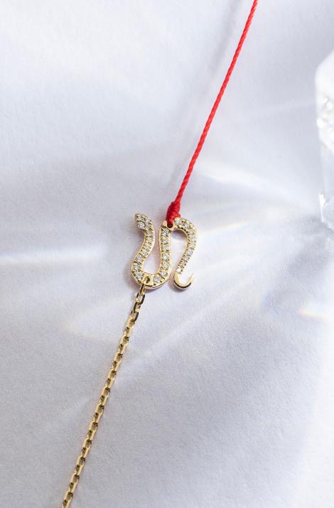 Pulsera en hilo y cadena con serpiente en diamantes en oro amarillo - Redline - 0++