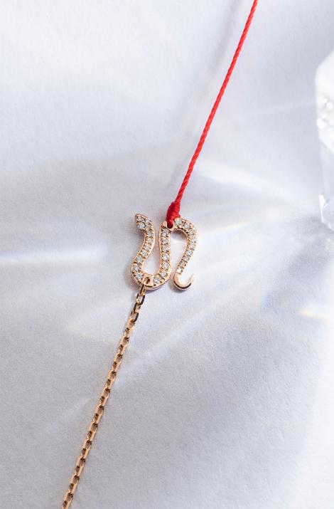 Pulsera en hilo y cadena con serpiente en diamantes en oro rosa - Redline - 0++