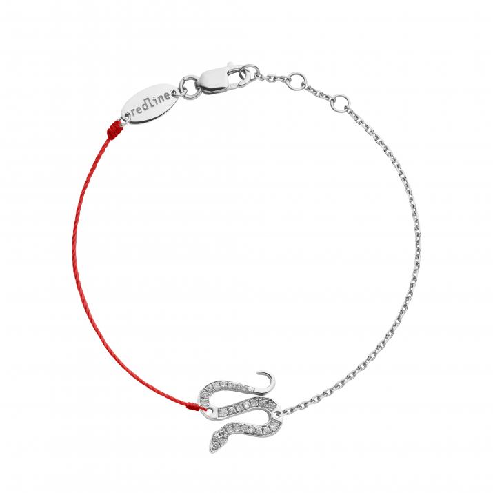 Pulsera en hilo y cadena con serpiente en diamantes en oro blanco - Redline - 0++