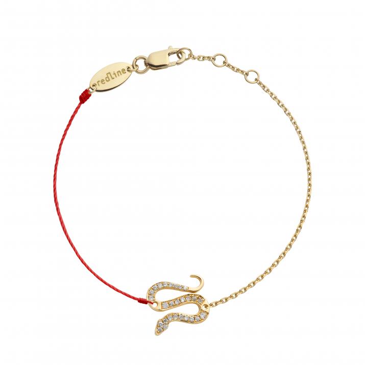 Pulsera en hilo y cadena con serpiente en diamantes en oro amarillo - Redline - 0++