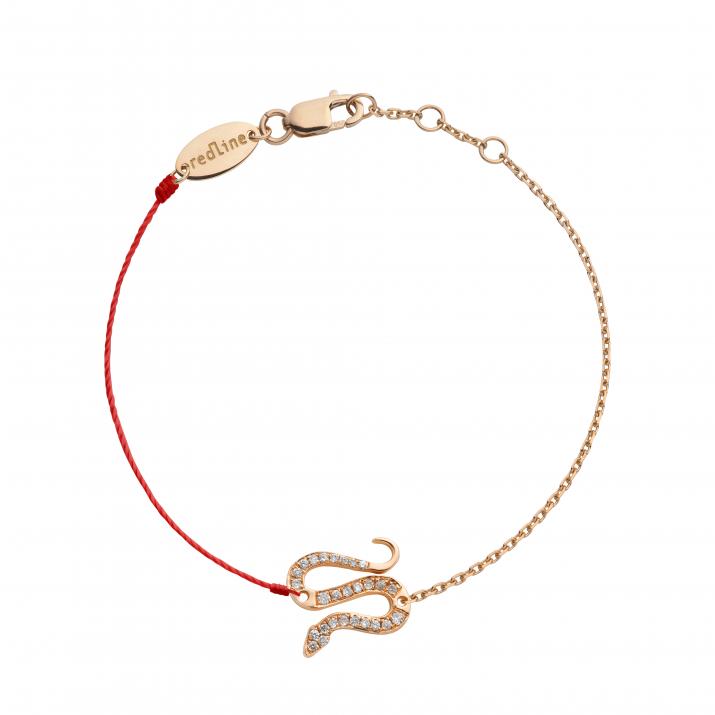 Pulsera en hilo y cadena con serpiente en diamantes en oro rosa - Redline - 0++
