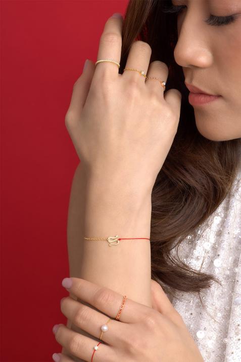 Pulsera en hilo y cadena con serpiente en diamantes en oro amarillo - Redline - 0++