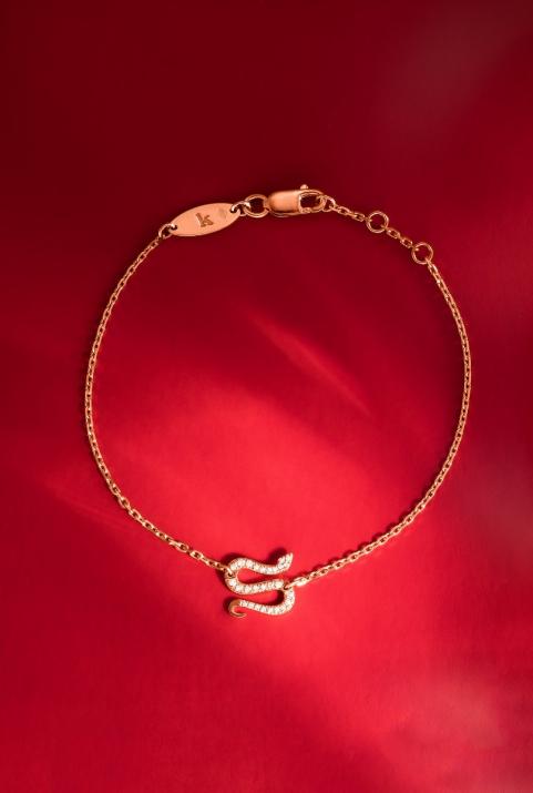 Pulsera en cadena con serpiente en diamantes en oro rosa - Redline - 0++