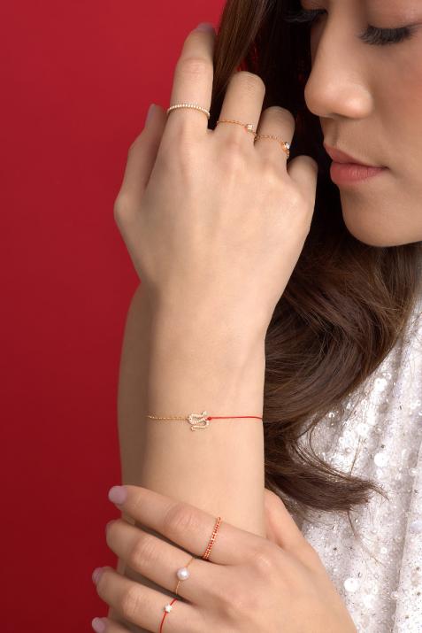 Pulsera en hilo y cadena con serpiente en diamantes en oro rosa - Redline - 0++