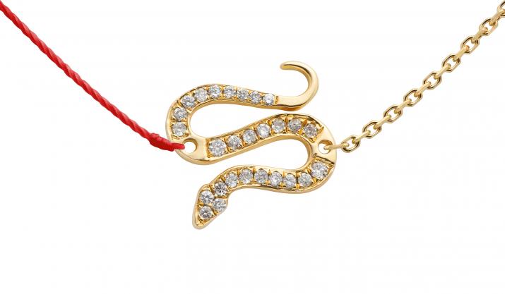 Pulsera en hilo y diamantes con serpiente en diamantes en oro amarillo - Redline - 0++