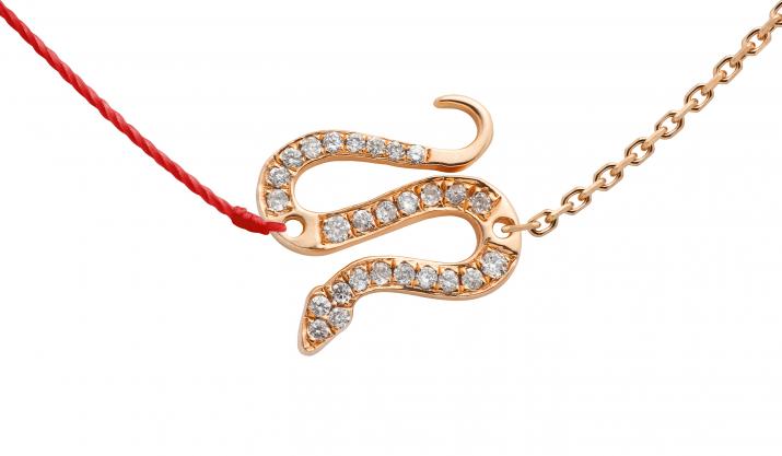 Pulsera en hilo y diamantes con serpiente en diamantes en oro rosa - Redline - 0++