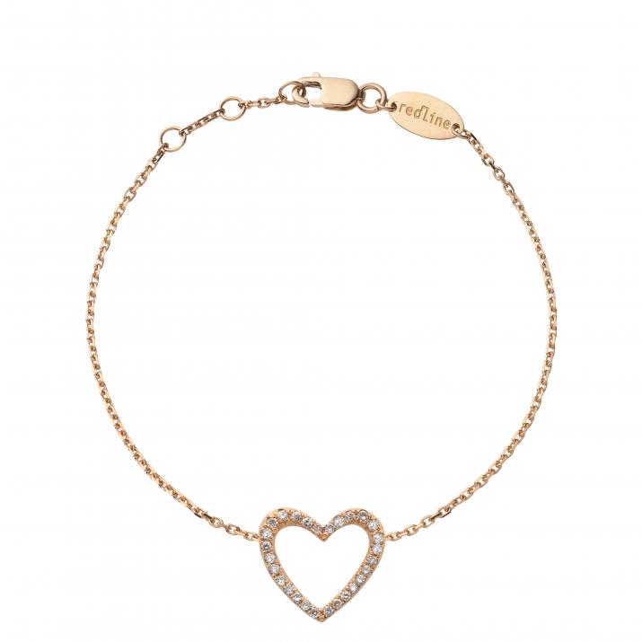 Rose gold chain bracelet with diamond-paved heart - Redline