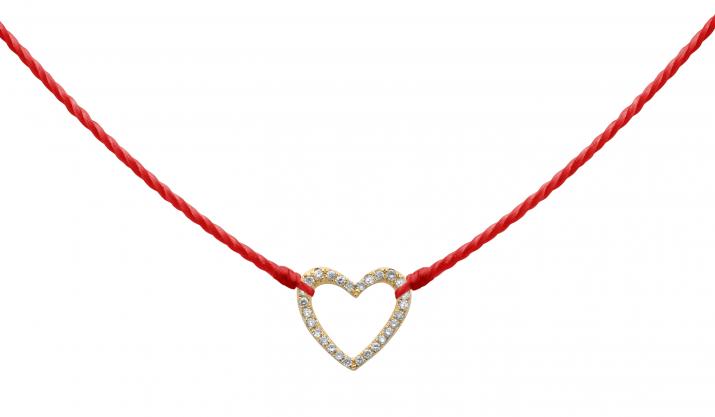 String necklace with diamond-paved heart in yellow gold - Redline
