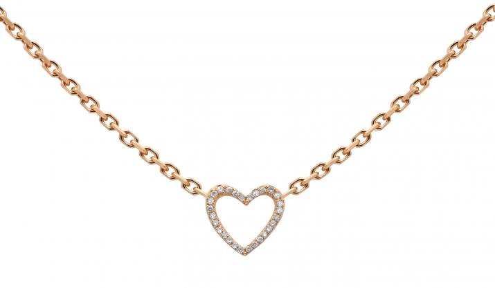 Rose gold chain necklace with diamond-paved heart - Redline