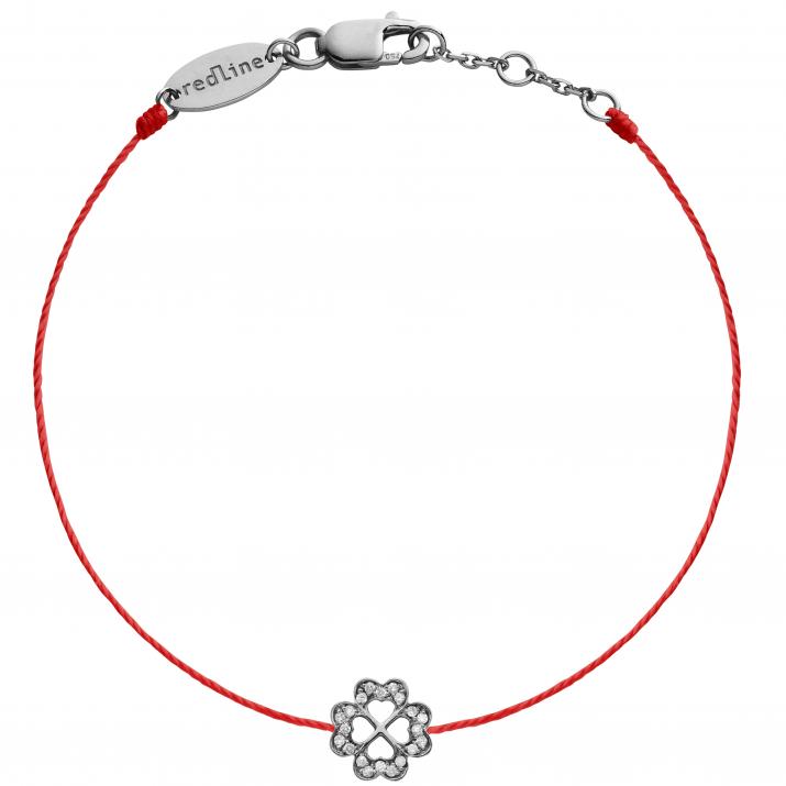 String bracelet with diamond-paved 4-leaf clover in black gold - Redline - 0++
