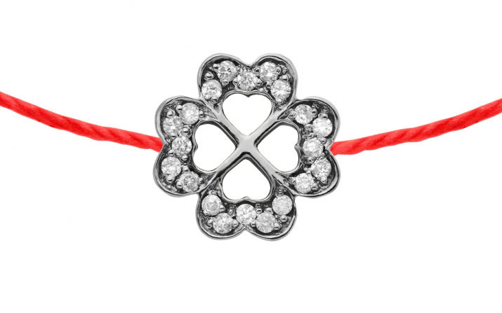 String bracelet with diamond-paved 4-leaf clover in black gold - Redline - 0++