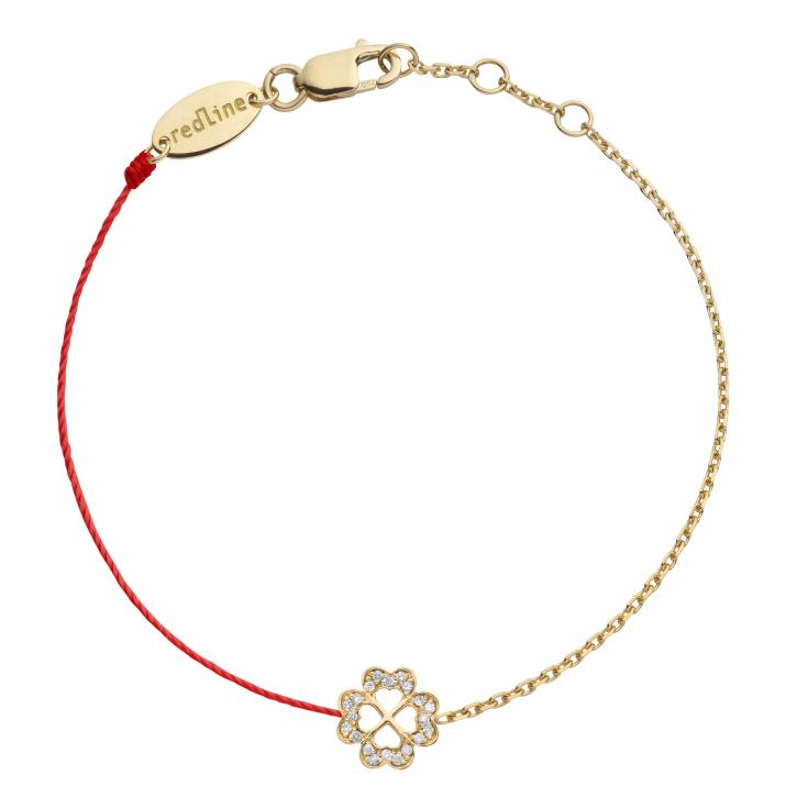String and chain bracelet with diamond-paved 4-leaf clover in yellow gold - Redline