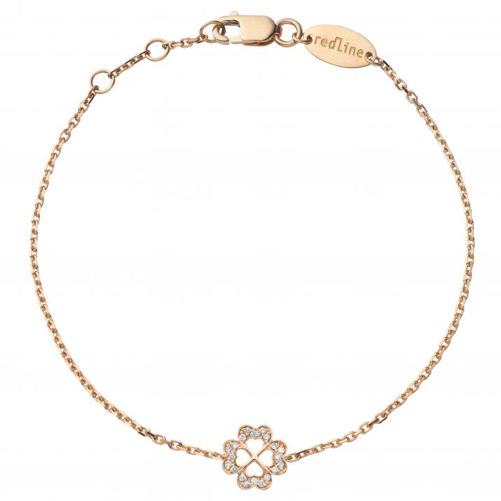 Rose gold chain bracelet with diamond-paved 4-leaf clover - Redline