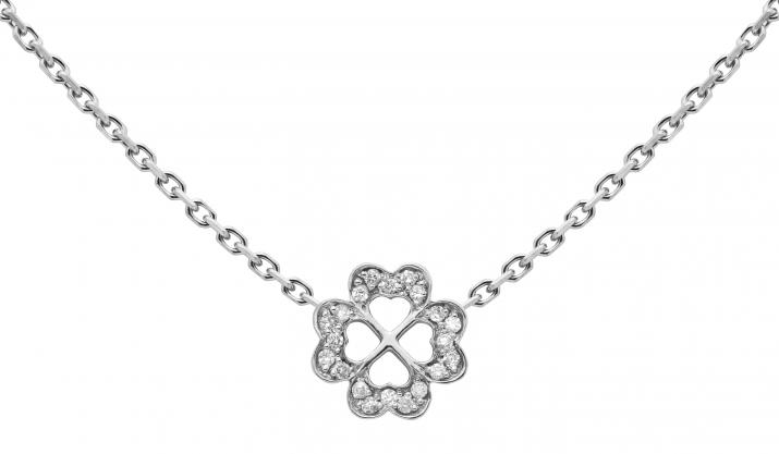 White gold chain necklace with diamond-paved 4-leaf clover - Redline