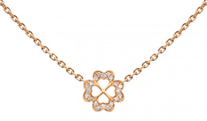Rose gold chain necklace with diamond-paved 4-leaf clover - Redline