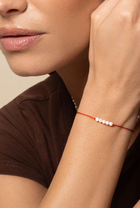 Pulsera en hilo con 5 perlas cultivadas en oro blanco   - Redline - 0++