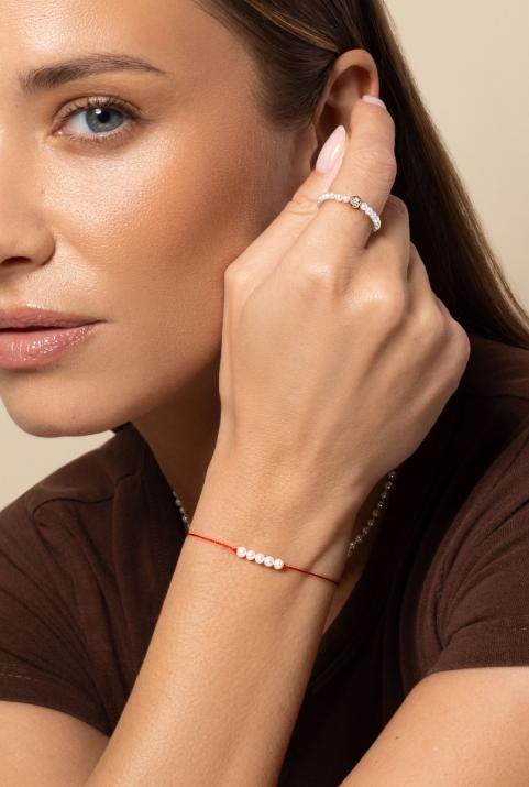 Pulsera en hilo con 5 perlas cultivadas en oro negro - Redline - 0++