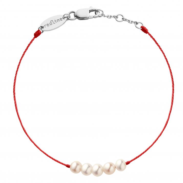 Pulsera en hilo con 5 perlas cultivadas en oro blanco   - Redline - 0++