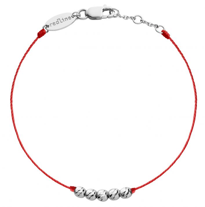 Pulsera de hilo con 5 perlas martilladas en oro blanco  - Redline