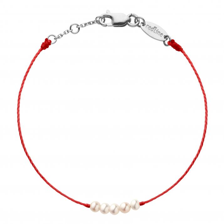 Pulsera en hilo con 5 perlas cultivadas en oro blanco   - Redline - 0++