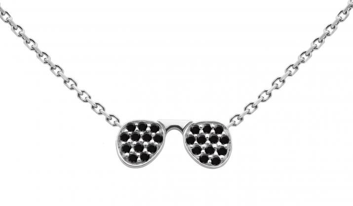 Chain Necklace For Women with 0.12ct Round Black Diamond in White Gold Pavé Setting - Redline