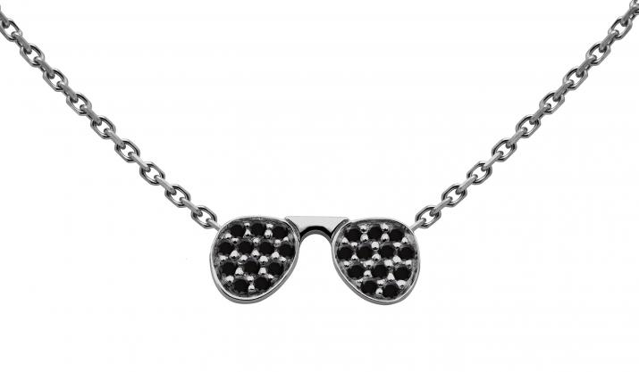 Chain Necklace For Women with 0.12ct Round Black Diamond in Black Gold Pavé Setting - Redline