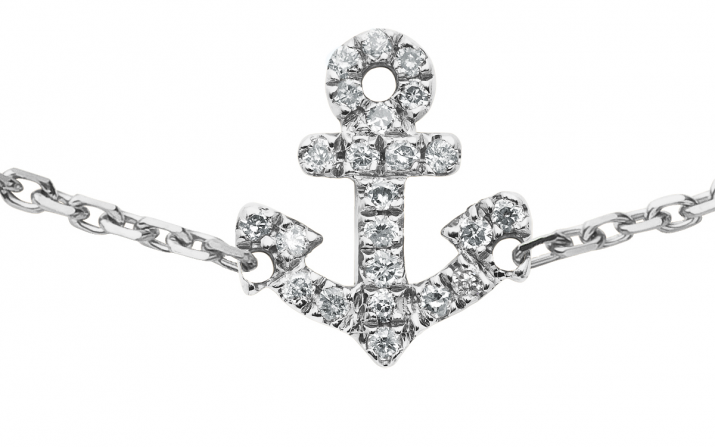 White gold chain bracelet with diamond-paved mini anchor - Redline - 0++