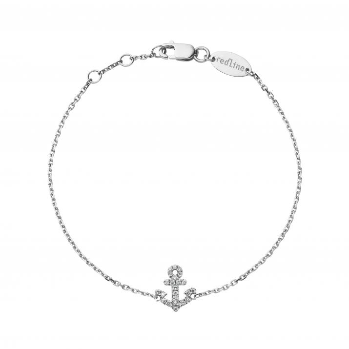 White gold chain bracelet with diamond-paved mini anchor - Redline - 0++