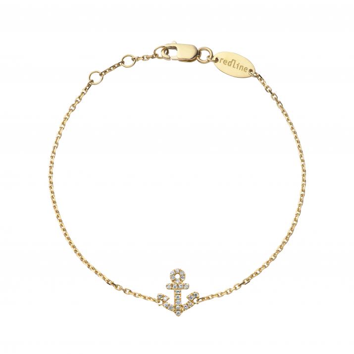 Yellow gold chain bracelet with diamond-paved mini anchor - Redline - 0++