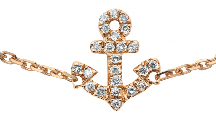 Rose gold chain bracelet with diamond-paved mini anchor - Redline - 0++