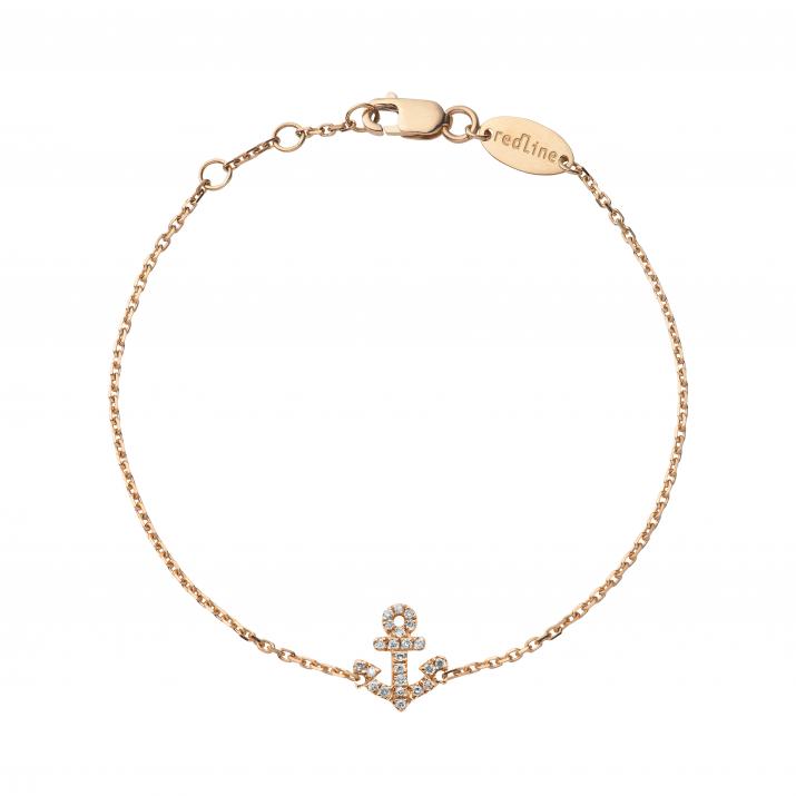 Rose gold chain bracelet with diamond-paved mini anchor - Redline - 0++