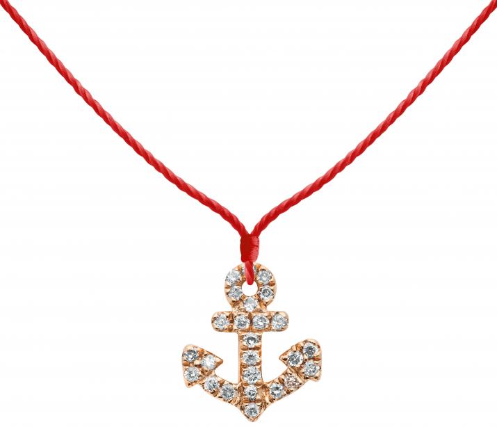 String necklace with diamond-paved mini anchor in rose gold - Redline