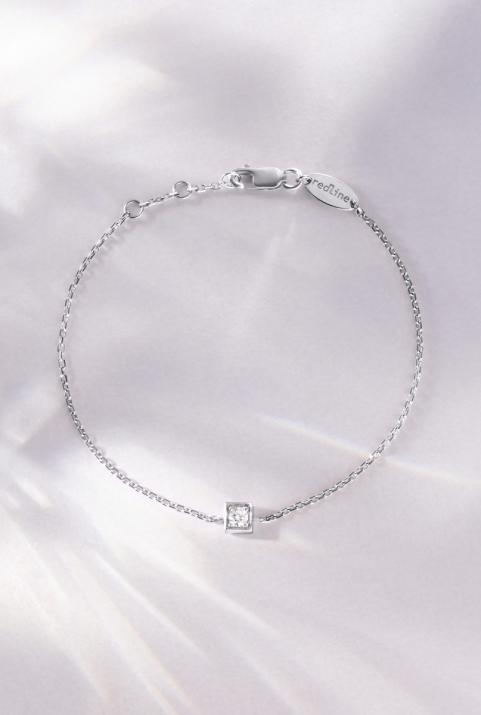 Pulsera de cadena para mujeres con 0.10ct de diamantes redondos en engaste de oro blanco - Redline - 0++