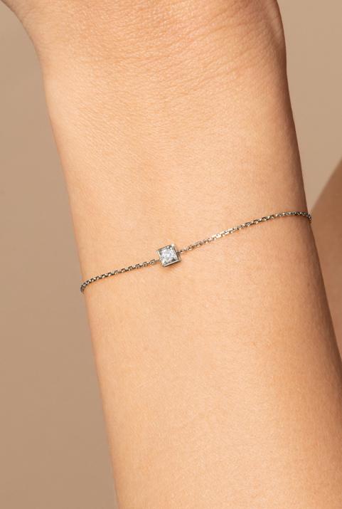 Pulsera de cadena para mujeres con 0.10ct de diamantes redondos en engaste de oro negro - Redline - 0++