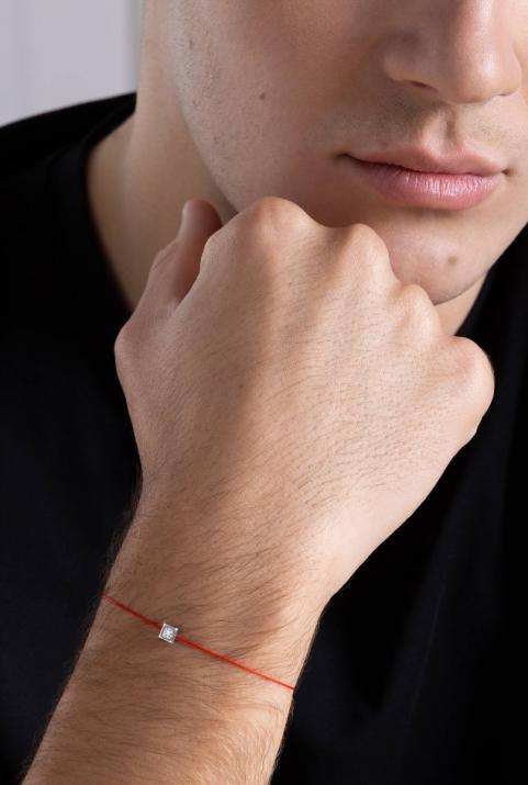 Pulsera de cuerda para hombres con 0.10ct de diamantes redondos en engaste de oro blanco - Redline - 0++