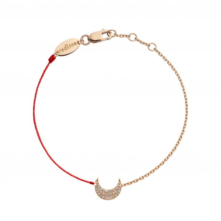 String and chain bracelet with diamond-paved crescent moon in rose gold - Redline