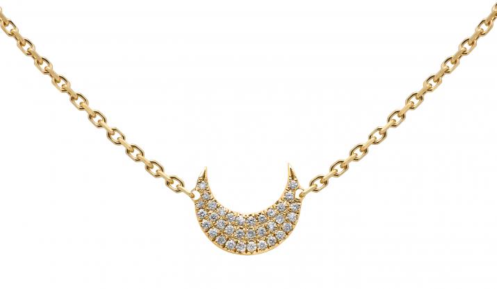 Yellow gold chain necklace with diamond-paved crescent moon - Redline