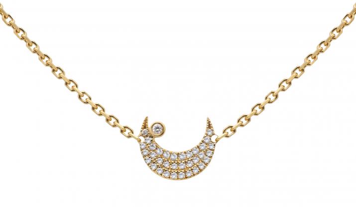 Chain Necklace For Women with 0.12ct Round Diamond in Yellow Gold Pavé Setting - Redline