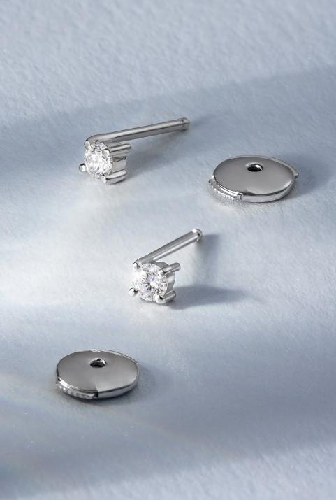 Earrings with 0.16ct diamond in white gold prong setting - Redline - 0++