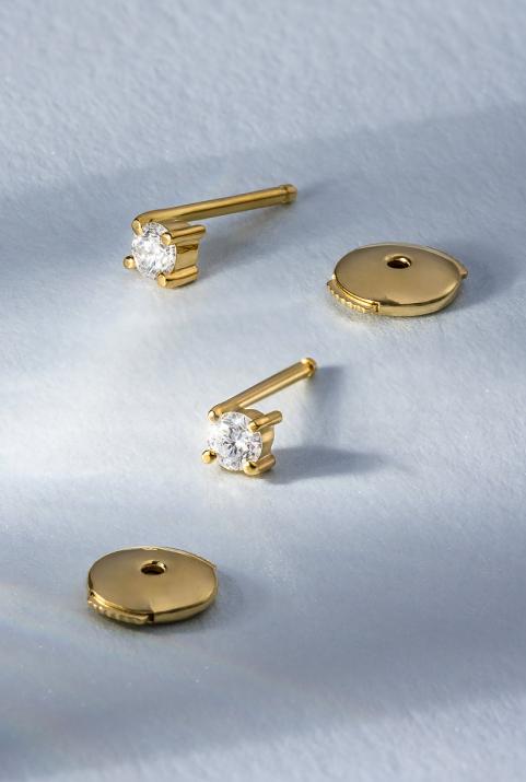 Earrings with 0.16ct diamond in yellow gold prong setting - Redline - 0++