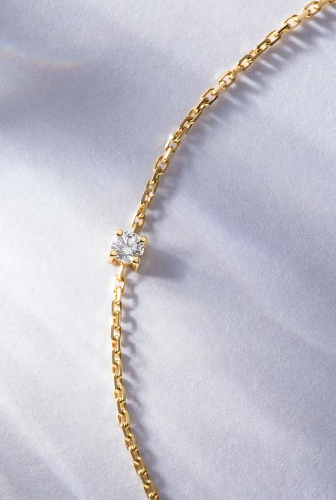 Chain bracelet with 0.08ct diamond in yellow gold prong setting - Redline - 0++