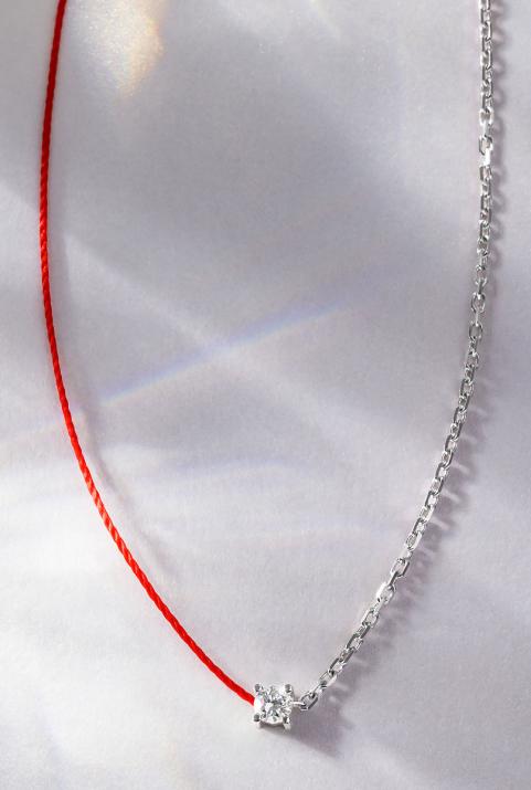 String and chain necklace with 0.08ct diamond in white gold prong setting - Redline - 0++