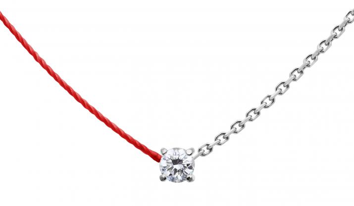 String and chain necklace with 0.08ct diamond in white gold prong setting - Redline