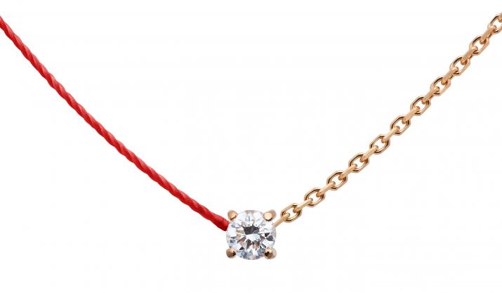 String and chain necklace with 0.08ct diamond in yellow gold prong setting - Redline