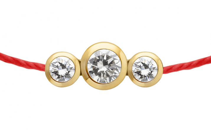 Pulsera en hilo con 3 diamanes en base de oro amarillo - Redline - 0++