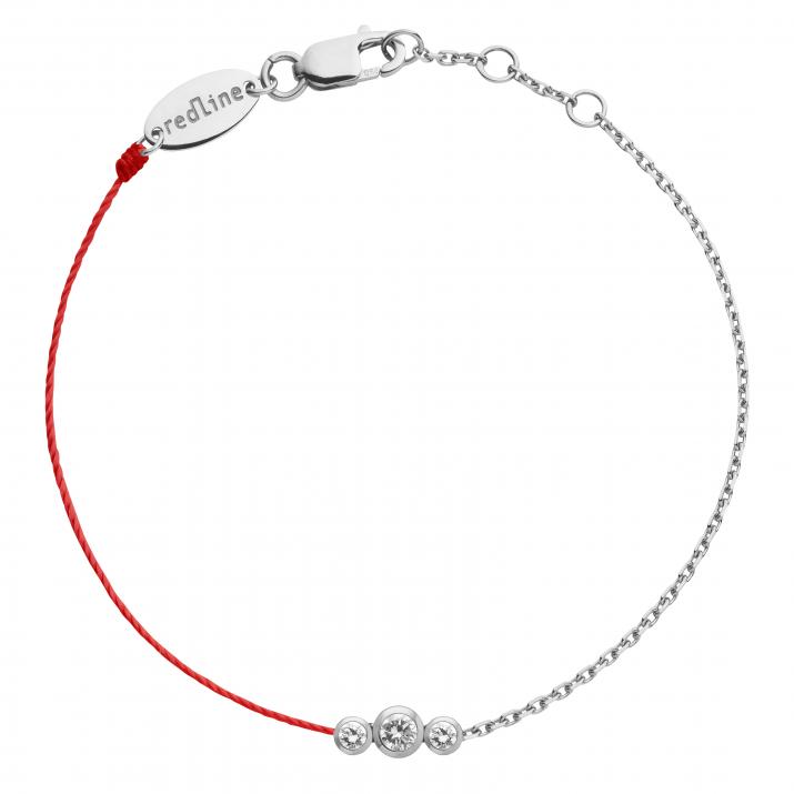 Pulsera en hilo y cadena con 3 diamantes en base de oro blanco - Redline - 0++
