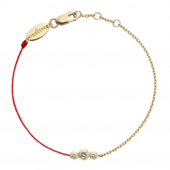 Pulsera en hilo y cadena con 3 diamantes en base de oro amarillo - Redline - 0++